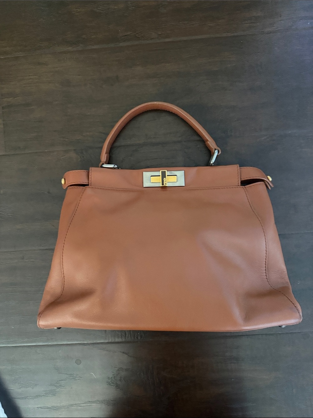 Fendi Peekaboo Brown Leather Top-Handle Satchel with Gold-Tone Accent